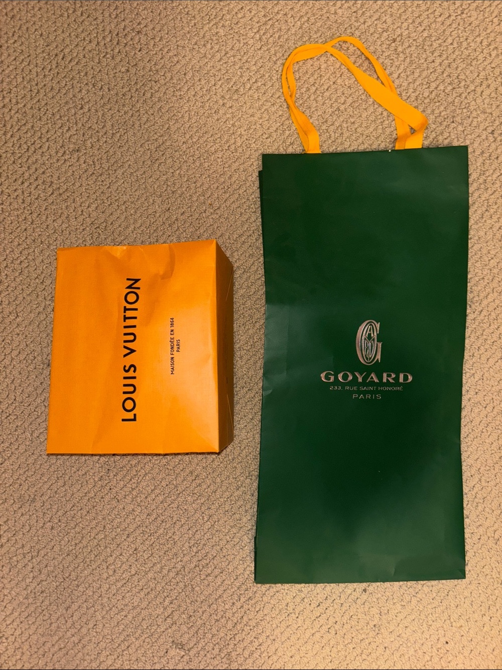 Louis Vuitton & Goyard Luxury Shopping Bags - Orange and Dark Green